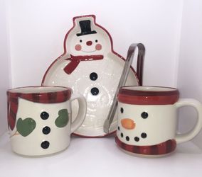 Christmas Snowman Mugs & Snowman Dish Hallmark