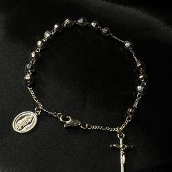 18k Gold Filled Tri Color 6mm Rosary Bracelet 