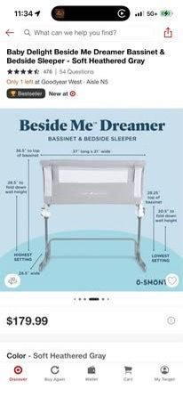 Baby Delight Beside Me Bedside Bassinet, Gray