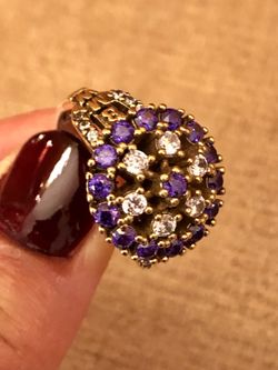 Amethyst White Topaz Sterling Silver & Bronze Ring Size 7.5