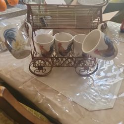 6  rooster mugs 