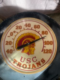 Vintage USC Trojans Round Wall Thermometer - John L. Chaney Instrument Co., Made in USA