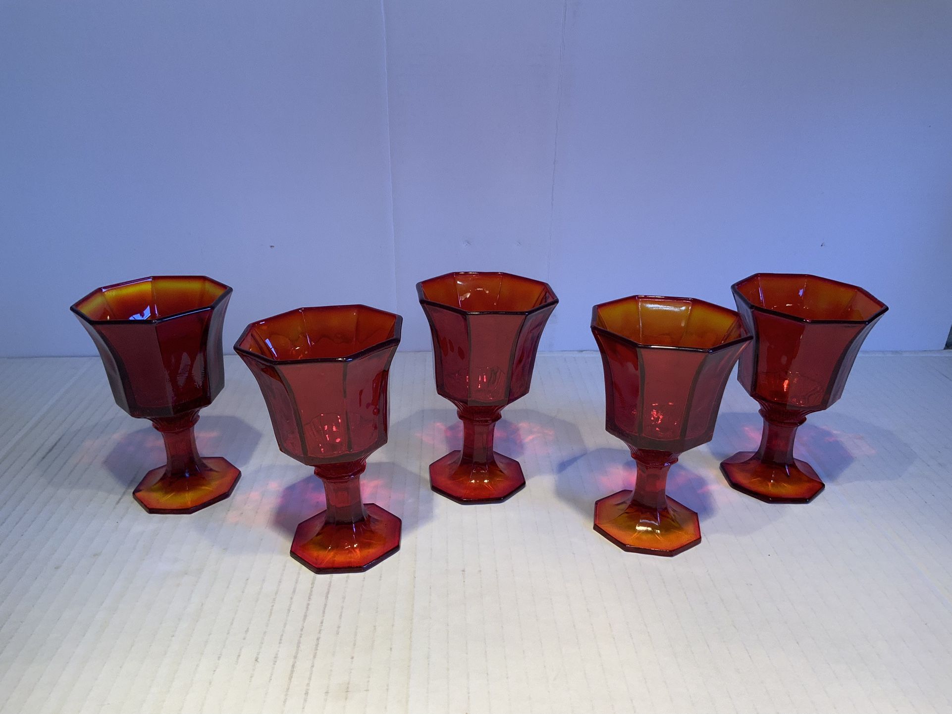 VINTAGE RED WINE GLASSES INDEPENDENCE GLASS OCTAGON RUBY - 5 AVAILABLE