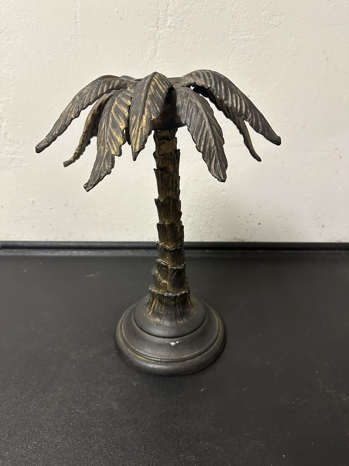 1990s Hollywood Regency Cast Iron Metal Palm Trees Candle Holder Candlestick