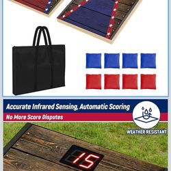 Electronic Cornhole Board Set (4x2ft, 3x2ft, 2x1ft) - Automatic Scoring Corn Hole Game for Adults & Kids - Infrared Sensing Wood Set with 8 Bags & Car