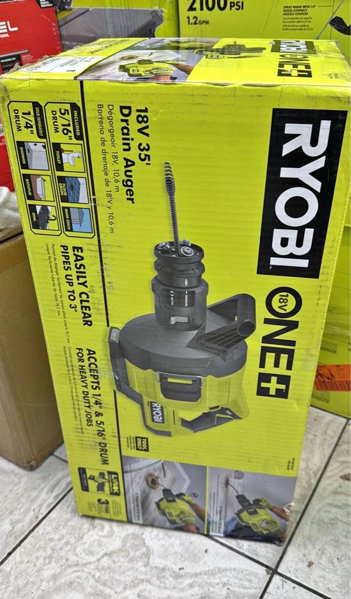 Ryobi 18v cordless 35ft drain auger tool only,