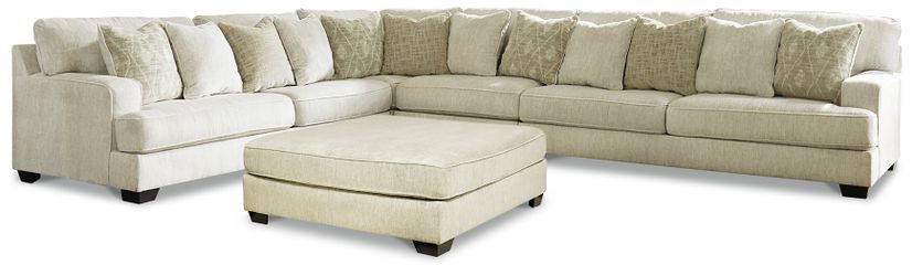 Rawcliffe Parchment 4-Piece Sectional with Ottoman