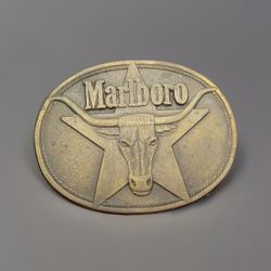 VINTAGE BELT BUCKLE SOLID BRASS 1987 MARLBORO(s31)
