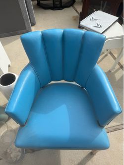 Vintage funky blue shell back leather chair