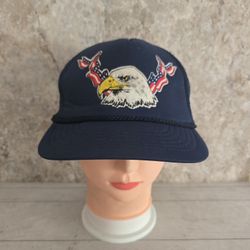 Vintage American Flag & Eagle USA Trucker Navy Blue Snapback AdjustableHat