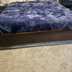 California King Platform Bed Frame with Vegan Leather Headboard
