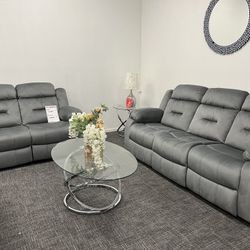 2 Pc Gray Sofa & Loveseat Recliner Set 