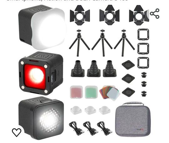 SmallRig RM01 Mini LED Video Light (3 Pack), Watreproof Portable Lighting Kit with 8 Color Filters, Dimmable Fill Photography Light 5600K CRI95 for Sm