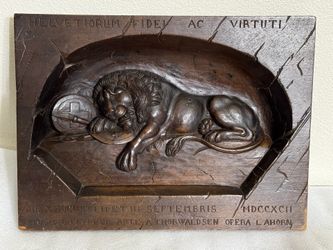 ‘Black Forest’ Walnut Plaque Of The “ Lion Of Lucerne”