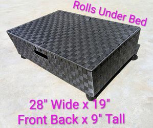 Woven basket on wheels- under bed storage- 9" x 28"  x 19" - In Excellent Condition • Home & Gardens, storage, storage baskets, under bed storage, rol