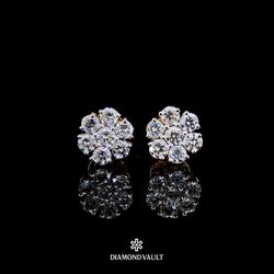 Diamond Cluster Earrings 10k Gold 1.5 Ct Diamonds