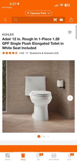 Adair 12 in. Rough In 1-Piece 1.28 GPF Single Flush Elongated Toilet