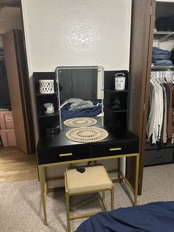 Vanity With LED Plug In And Stool 