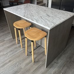 CB2 Modern Kitchen Island w/ Marble Top – Excellent Condition