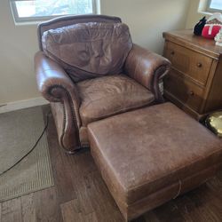 Genuine Leather Chair And Ottoman