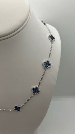 BRAND NEW SS Blue Moissanite Clover Necklace