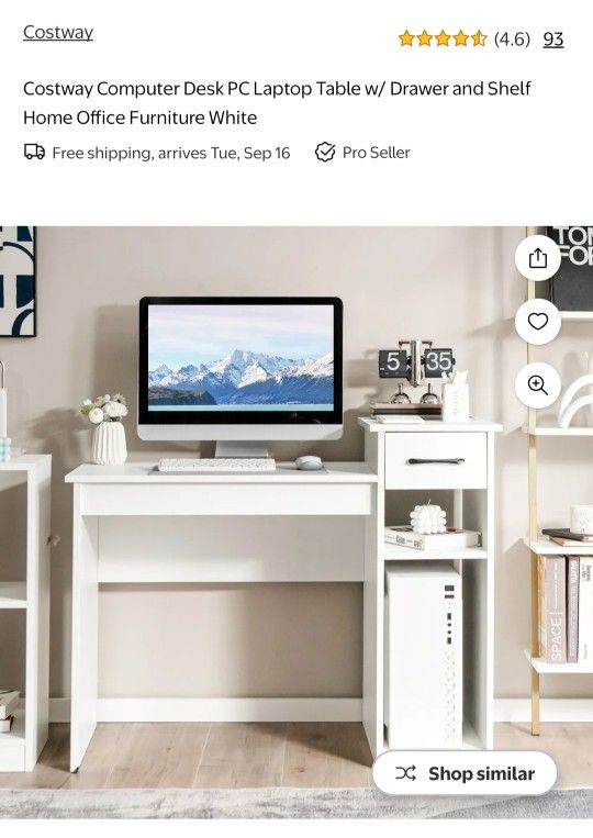 Costway Computer Desk PC Laptop Table W/ Drawers & Shelf Home Office Furniture White CB10438WH
