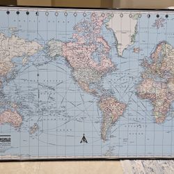 Framed International World Map w/ USSR 49X33"