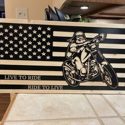 Wood Crafts Motorcycle Rider 12x24”” W/Frame