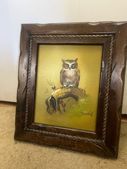 Vintage custom Framed Owl oil painting