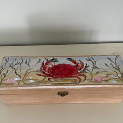 Hand painted wooden crab box