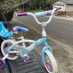 Children Kid Bicycle Bike Trike 12” Wheels with Training Wheels Disney Frozen Bike like New 