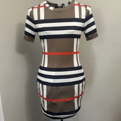 CBR White and Blue Bodycon Mini Dress Short Sleeve