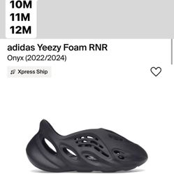 Adidas Yeezy Foam Runner Onyx Sizes 10M, 11M, & 12M