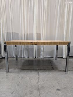 Light Wood Striped Top Desk with Chrome Legs