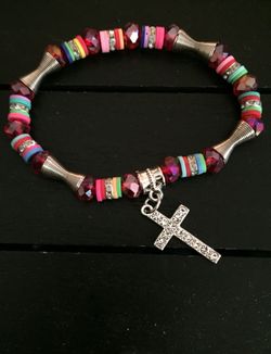 Expandable Bling Cross Charm Bracelet