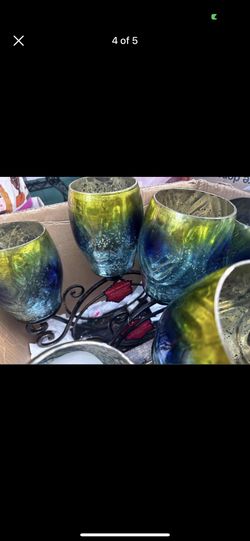 blue and green candelabra hurrican votive mercury glass candle candle holder American votive candelabra