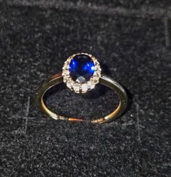 10K Gold with Genuine Blue Sapphire Halo Ring