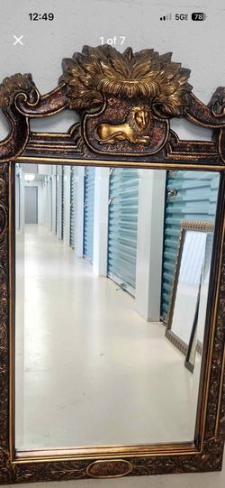 Bassett Co Ornate Gold Beveled LION Wall Mirror. Ornate & Beautiful For Bathroom Vanity, Hall, Etc 52 X 25. Royal, Majestic, Noble Leo King, Or Queen!
