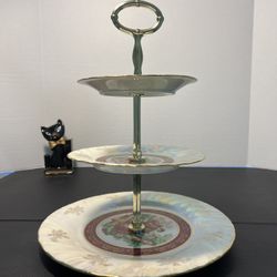 Yau Shing YS Vintage 1940’s Lusterware Three Graces 3-tiered Cake Stand