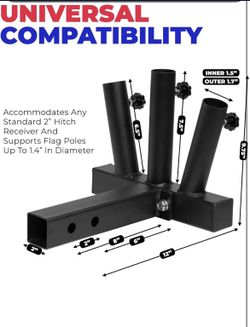 Stark USA Hitch Mount 3 Flag Pole Holder with 2-Inch Hitch, Quick Install Trailer Flag Mount, Suitable for Jeep, Trailers, Trucks, SUVs, RVs and Picku