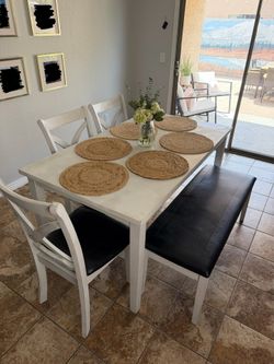 Farmhouse Dining Table Set with Chairs + Bench