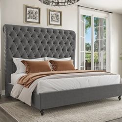Brand New Gray King Bed ( Mattress Sold Separately )