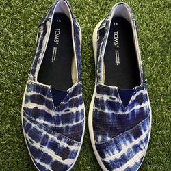 TOMS Alpargata Mallow Tie Dye Slip On  Womens Blue Sneakers Casual Shoes Size 8