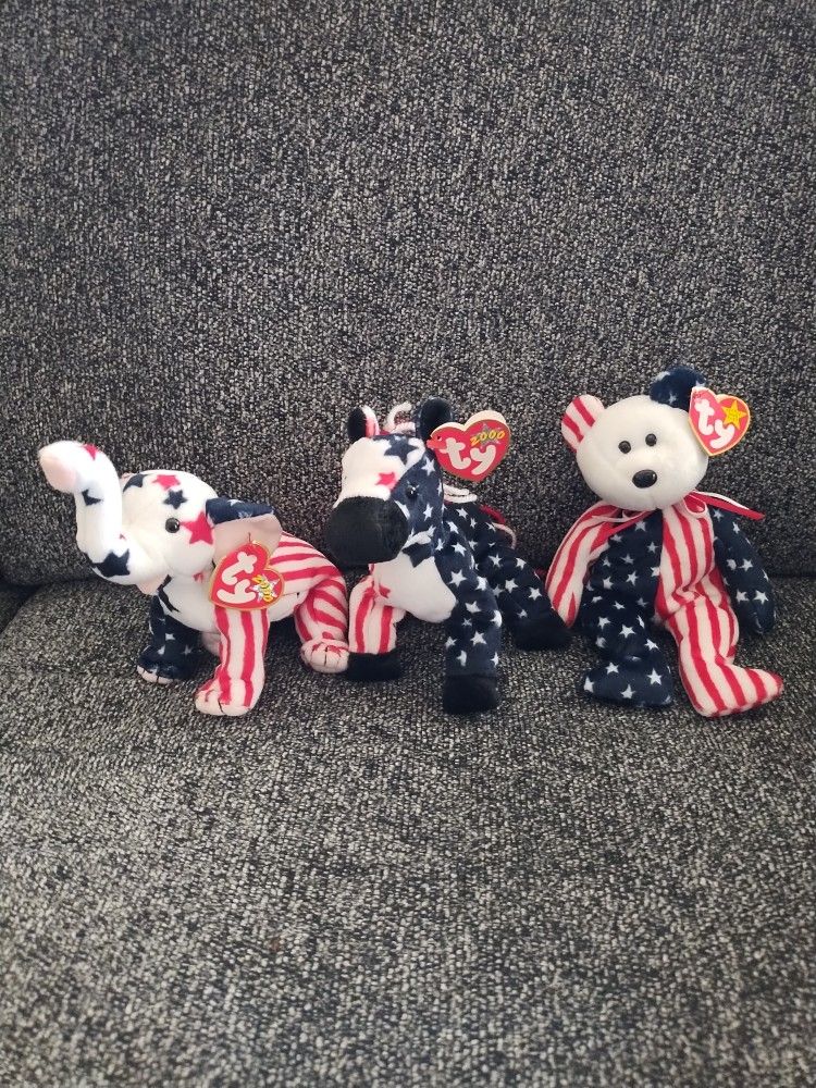 Beanie babies - Patriotic Elephant, Donkey And Bear
