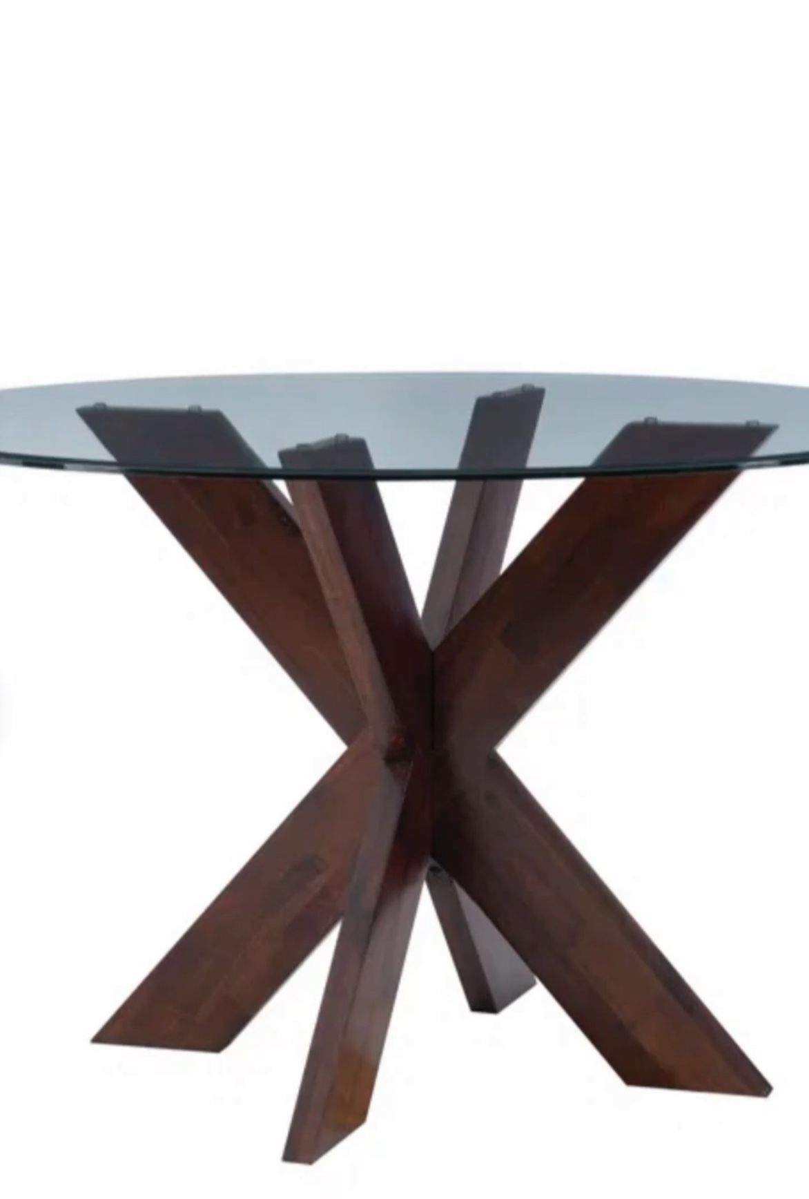 Glass Round Dining Table And Wood Base