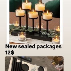 5 Candlestick Holders, Black Metal Pillar Candle Holders, Modern 5 Arm Candle Holder for Wedding, Christmas, Dining Table, Thanksgiving Day, Halloween