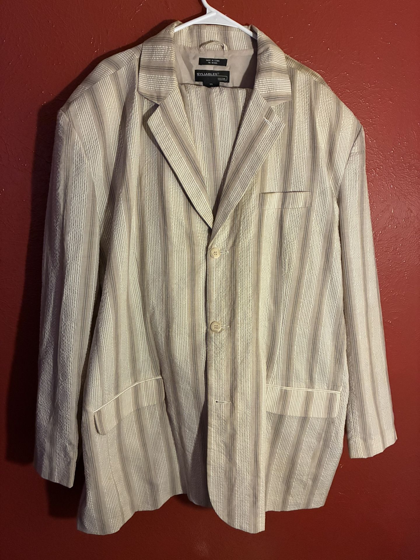Men's XXL Seersucker Suit 2- Piece 100% Cotton Lightweight Summer Wedding Outfit NWT (pants size 42)