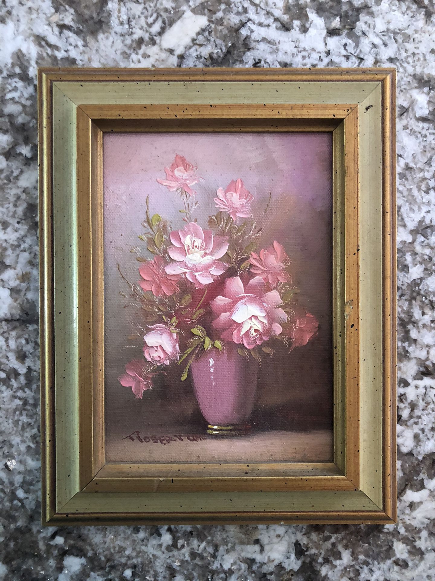 9”X7” Framed Oil Painting with Roses in Vase