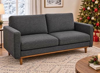 Assembled New Loveseat Sofa Charcoal Gray Upholstered in Textured Fabric