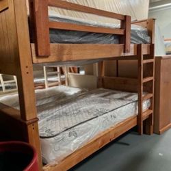 Twin -Twin Size Bunk Bed With Mattress Included 